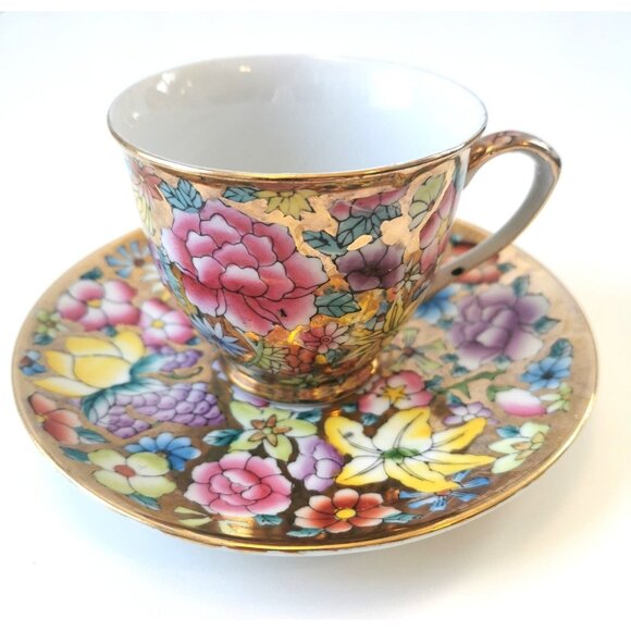 Tea Cup Saucer Set Made in Japan Hand Made Vintage Amazing Colours - Picture 1 of 8